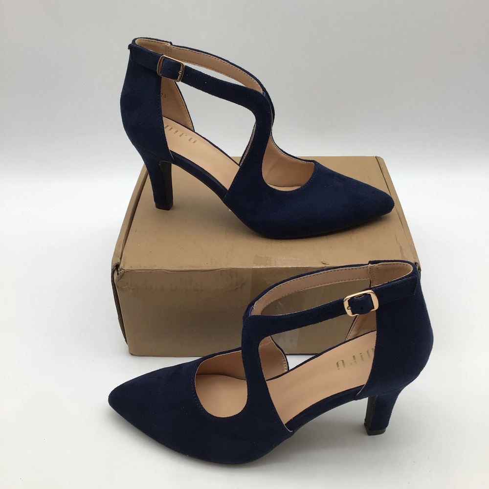 IDIFU Womens Navy Blue Suede Pointed Toe T-Strap Stiletto Pumps Size 7.5 NEW